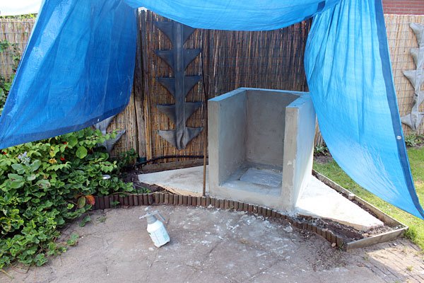 Pizza-oven fundering en onderstel van ytongblokken